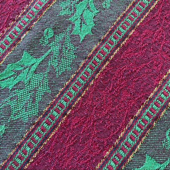 Rectangular Vintage Tablecloth Red, Green + Gold Metallic Striped Holiday/Xmas - Picture 7 of 8